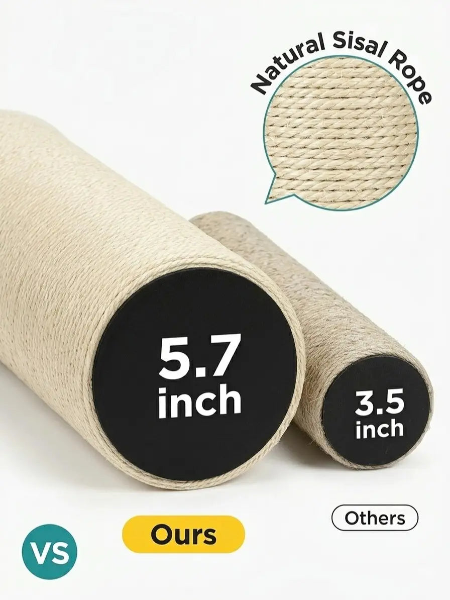 Pawrino Premium Tall Cat Scratching Post – Durable Sisal Scratching Solution for Indoor Cats with Stable Base, Complete Sisal Coverage, and Replaceable Toy Wand