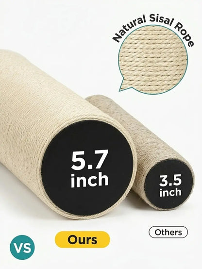 Pawrino Premium Tall Cat Scratching Post – Durable Sisal Scratching Solution for Indoor Cats with Stable Base, Complete Sisal Coverage, and Replaceable Toy Wand