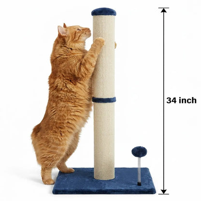 Pawrino Premium Tall Cat Scratching Post – Durable Sisal Scratching Solution for Indoor Cats with Stable Base, Complete Sisal Coverage, and Replaceable Toy Wand