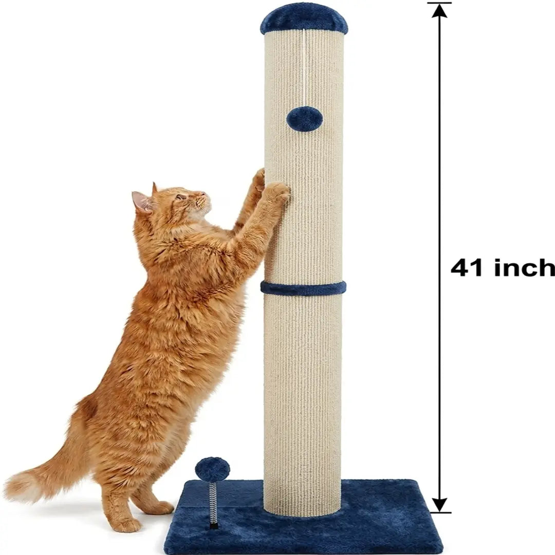 Pawrino Premium Tall Cat Scratching Post – Durable Sisal Scratching Solution for Indoor Cats with Stable Base, Complete Sisal Coverage, and Replaceable Toy Wand