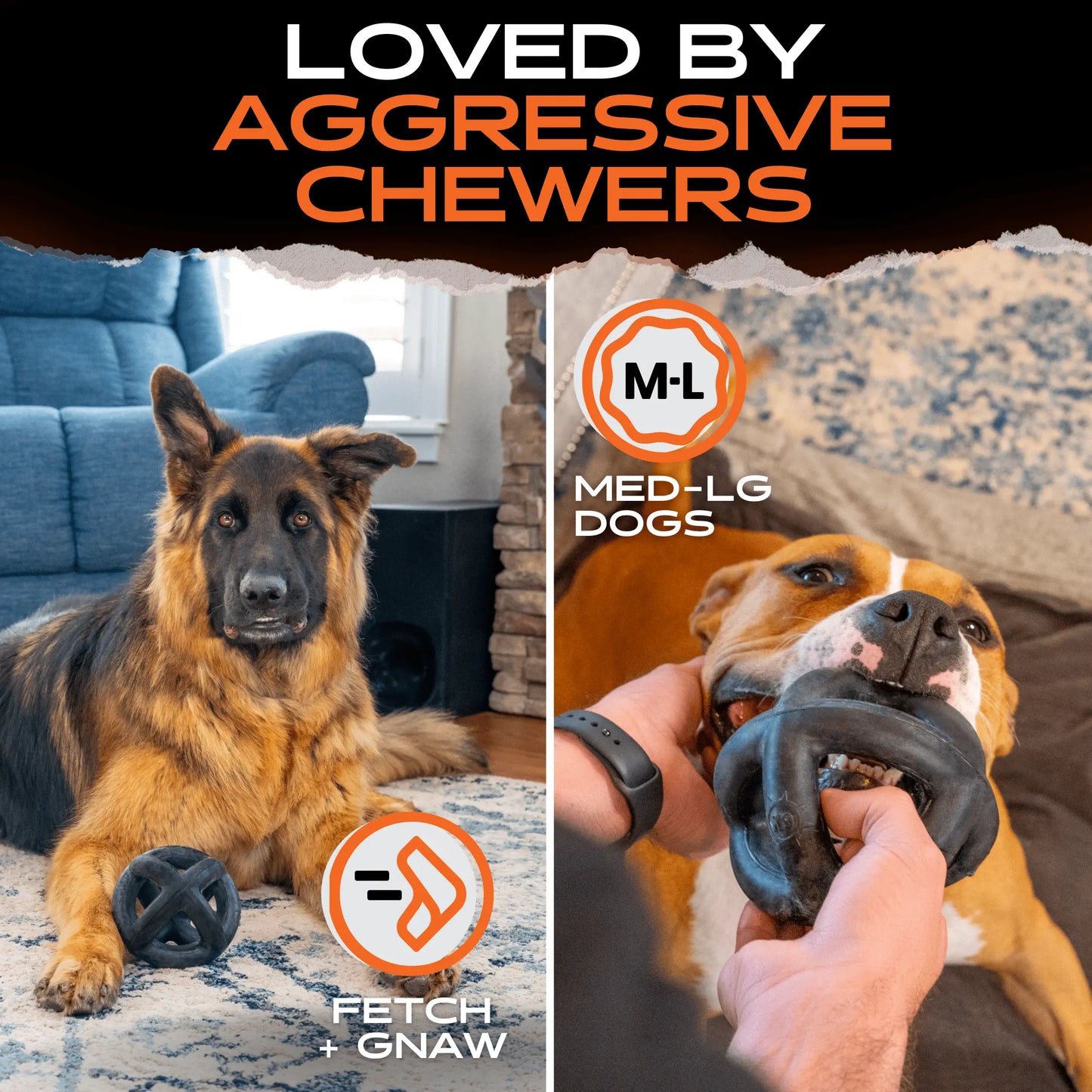 Monster K9 Ring Ball | Virtually Indestructible. Lifetime Guaranteed. | VULCRON Natural Rubber | Durable, Heavy Duty Dog Chew Toy for Aggressive Chewers | Medium & Large Breeds, 5.5”
