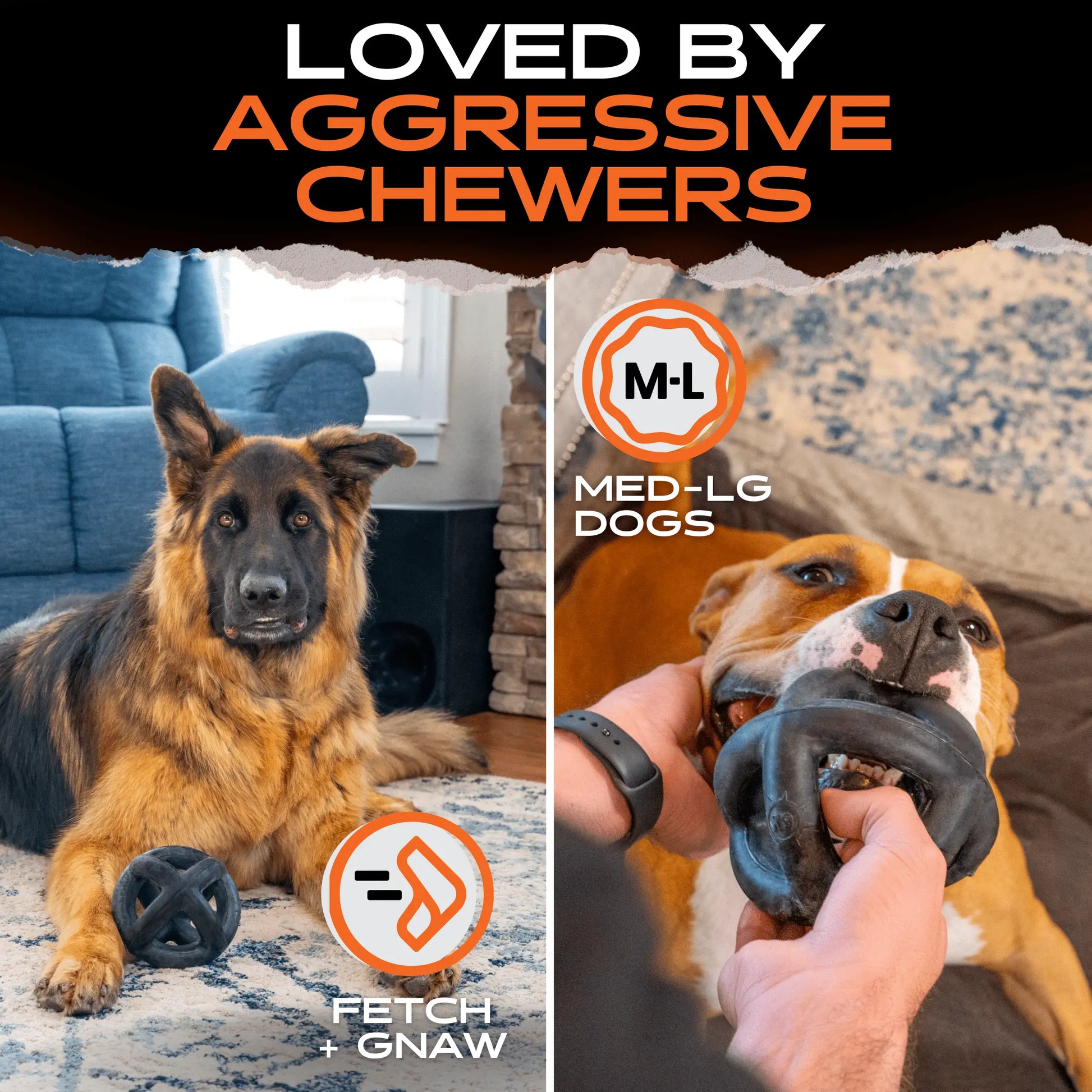 Monster K9 Ring Ball | Virtually Indestructible. Lifetime Guaranteed. | VULCRON Natural Rubber | Durable, Heavy Duty Dog Chew Toy for Aggressive Chewers | Medium & Large Breeds, 5.5”