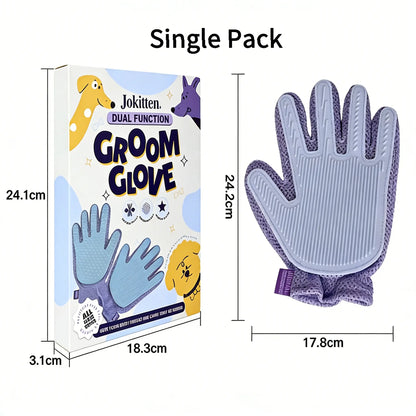 1-Pack Efficient Pet Hair Remover Glove for Dogs & Cats, Gentle Double-Sided Pet Grooming Glove Brush, Five Finger Massage Design Deshedding Glove for Multi-Role Bathing, Massaging, Grooming, Shedding, Furniture Fur Cleaning