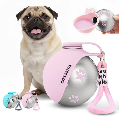 Stainless Steel Pet Water Bottle with Integrated Drinking Basin — 285ml Leak-Proof Travel Solution for Dogs and Cats, Ideal for Walks, Road Trips, and Outdoor Activities