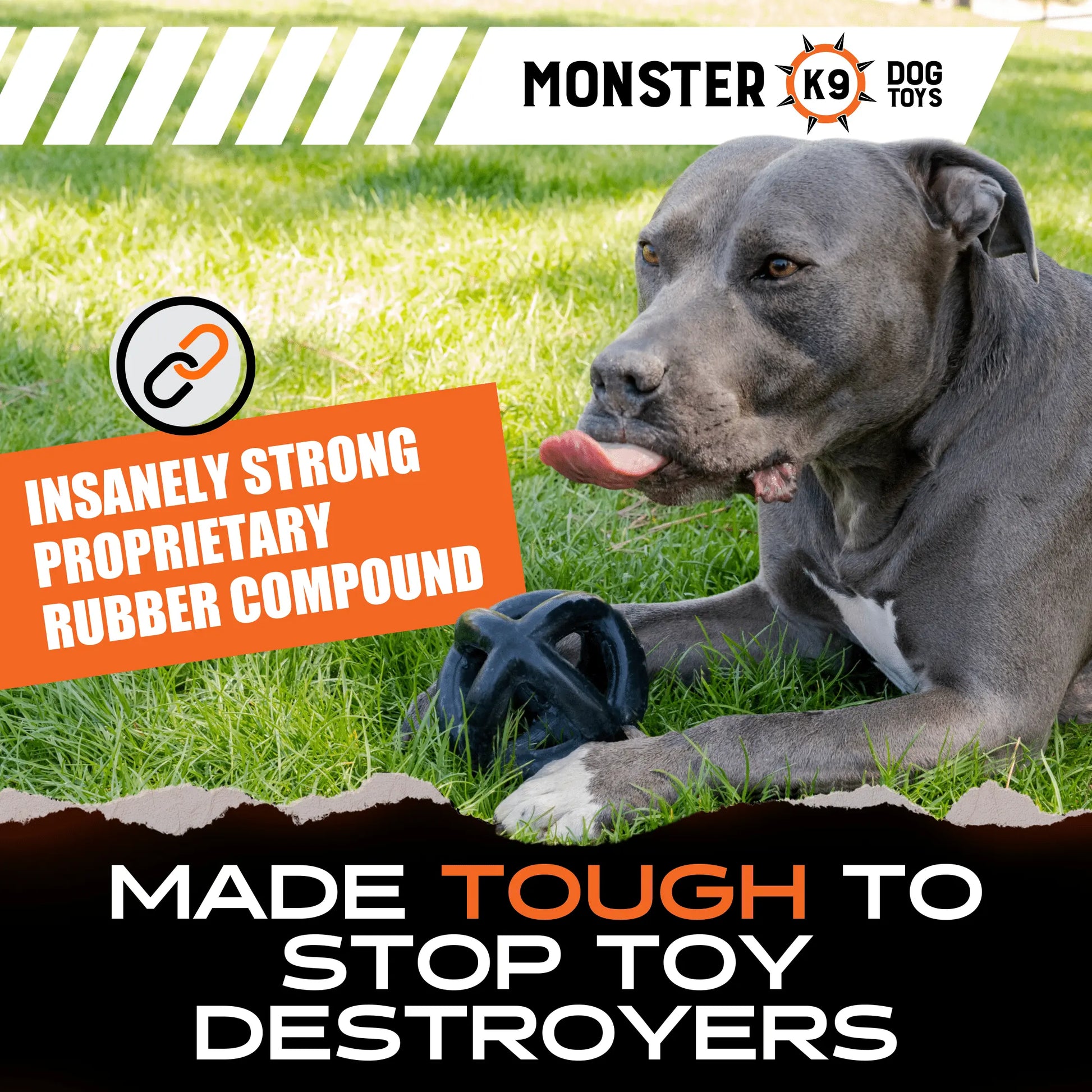 Monster K9 Ring Ball | Virtually Indestructible. Lifetime Guaranteed. | VULCRON Natural Rubber | Durable, Heavy Duty Dog Chew Toy for Aggressive Chewers | Medium & Large Breeds, 5.5”