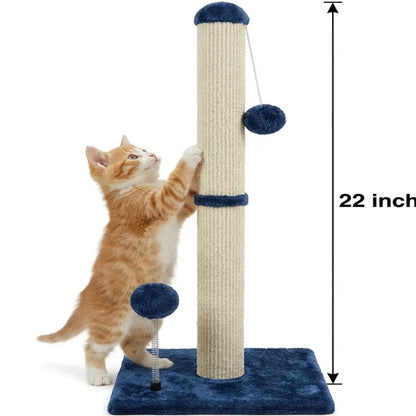 Pawrino Premium Tall Cat Scratching Post – Durable Sisal Scratching Solution for Indoor Cats with Stable Base, Complete Sisal Coverage, and Replaceable Toy Wand