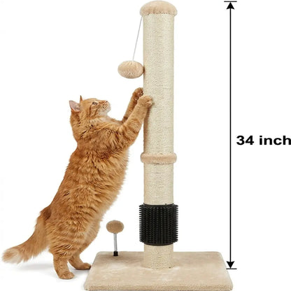 Pawrino Premium Tall Cat Scratching Post – Durable Sisal Scratching Solution for Indoor Cats with Stable Base, Complete Sisal Coverage, and Replaceable Toy Wand