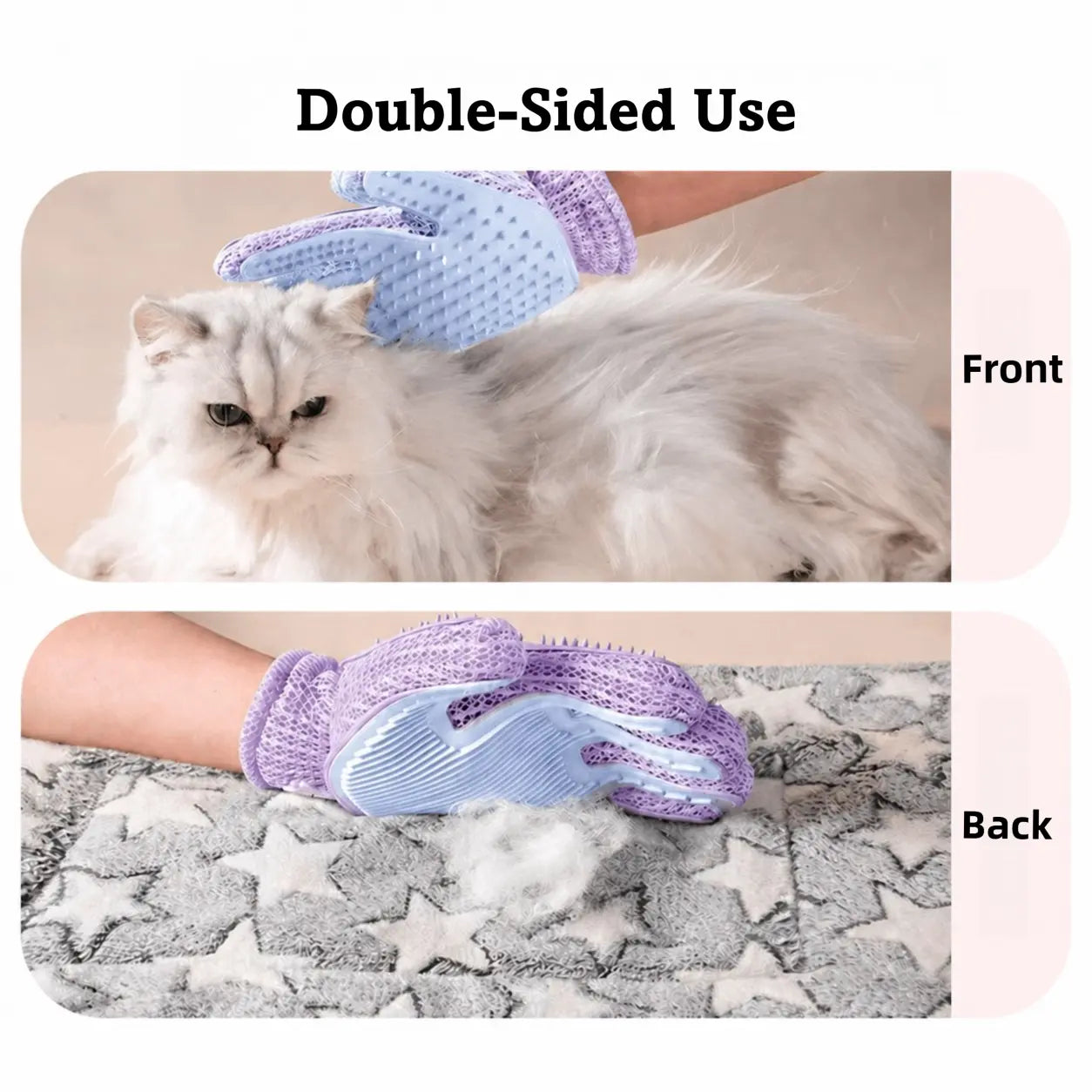 1-Pack Efficient Pet Hair Remover Glove for Dogs & Cats, Gentle Double-Sided Pet Grooming Glove Brush, Five Finger Massage Design Deshedding Glove for Multi-Role Bathing, Massaging, Grooming, Shedding, Furniture Fur Cleaning