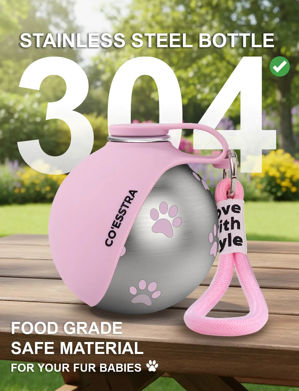 Stainless Steel Pet Water Bottle with Integrated Drinking Basin — 285ml Leak-Proof Travel Solution for Dogs and Cats, Ideal for Walks, Road Trips, and Outdoor Activities